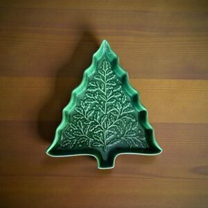 Hallmark Green Christmas Tree Serving Dish -Embossed Stoneware Size 10 1/2" X 9"